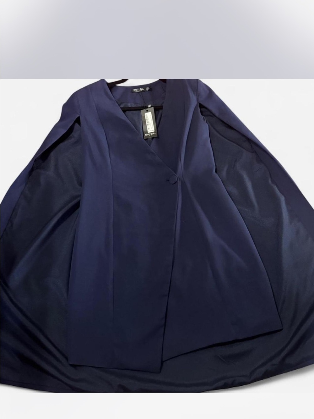 Nasty Gal Navy Single-Button Cape-Style Blazer
